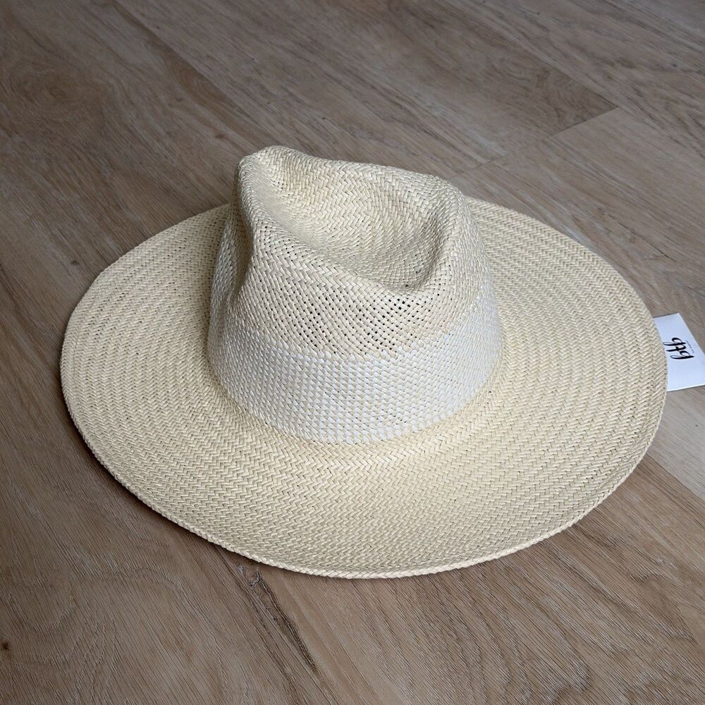 btb Los Angeles Womens Beige Paper Panama Hat Wide Brim Summer Beach Fedora Size